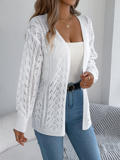 Women Casual Hollow Out Lantern Sleeve Long Sleeve Cardigan Sweater Coat