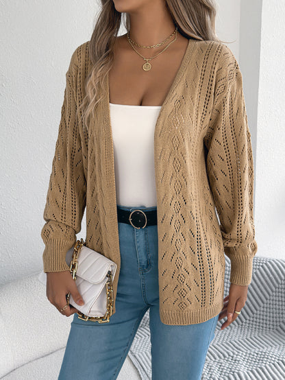 Women Casual Hollow Out Lantern Sleeve Long Sleeve Cardigan Sweater Coat