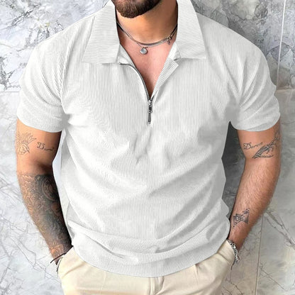 Solid Color Short Sleeve Men's Zipper Polo Shirt