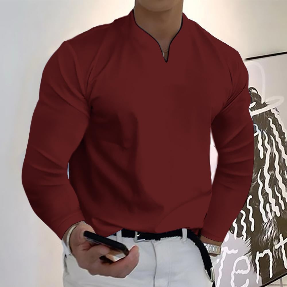 Men's V-neck Breathable Casual Long Sleeve T-shirt