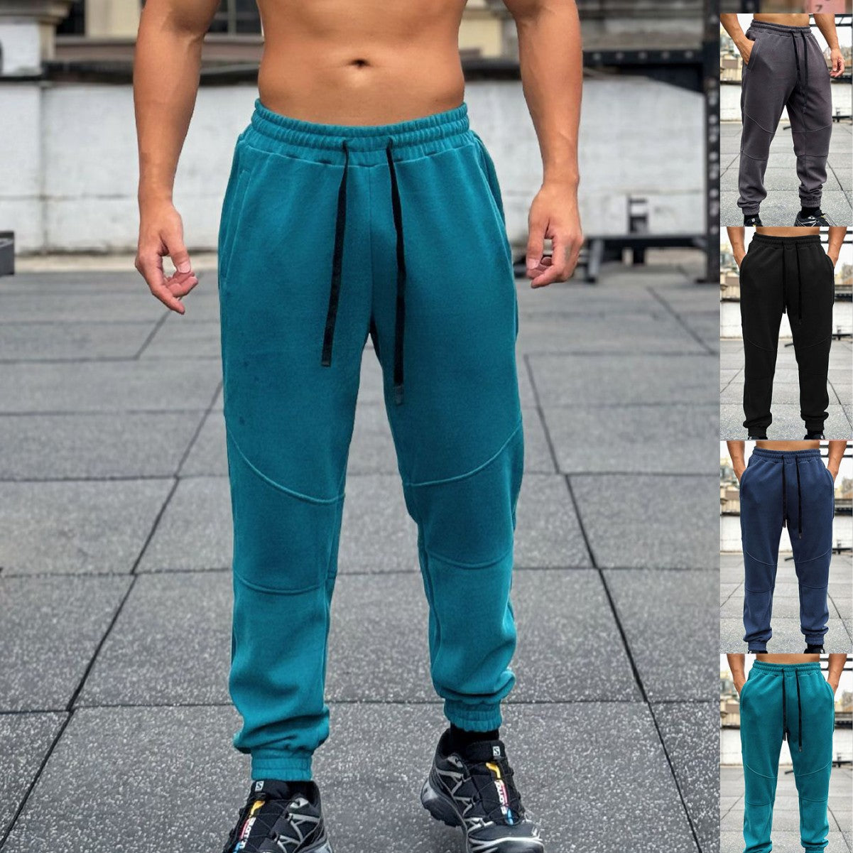 Fitness American Cuffed Pants Men's Loose Drawstring