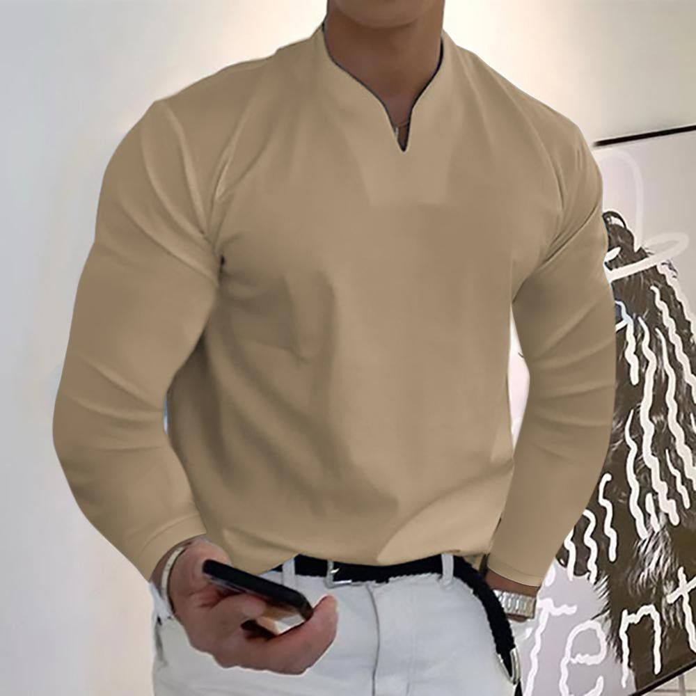 Men's V-neck Breathable Casual Long Sleeve T-shirt