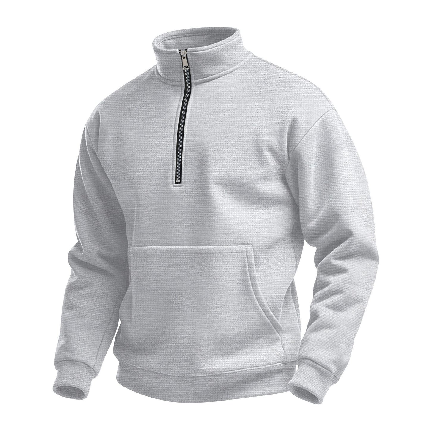Men's Casual Waffle-Weave Half-Zip Stand-Up Collar Sweater