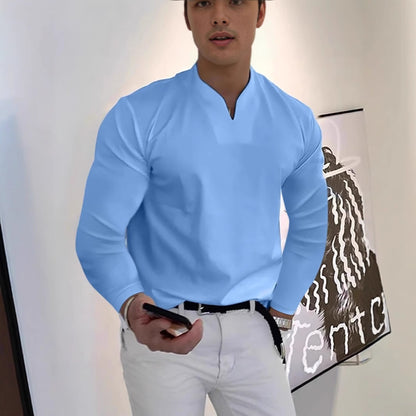 Men's V-neck Breathable Casual Long Sleeve T-shirt