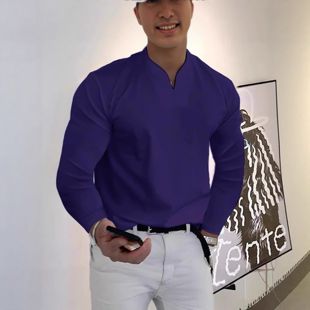 Men's V-neck Breathable Casual Long Sleeve T-shirt
