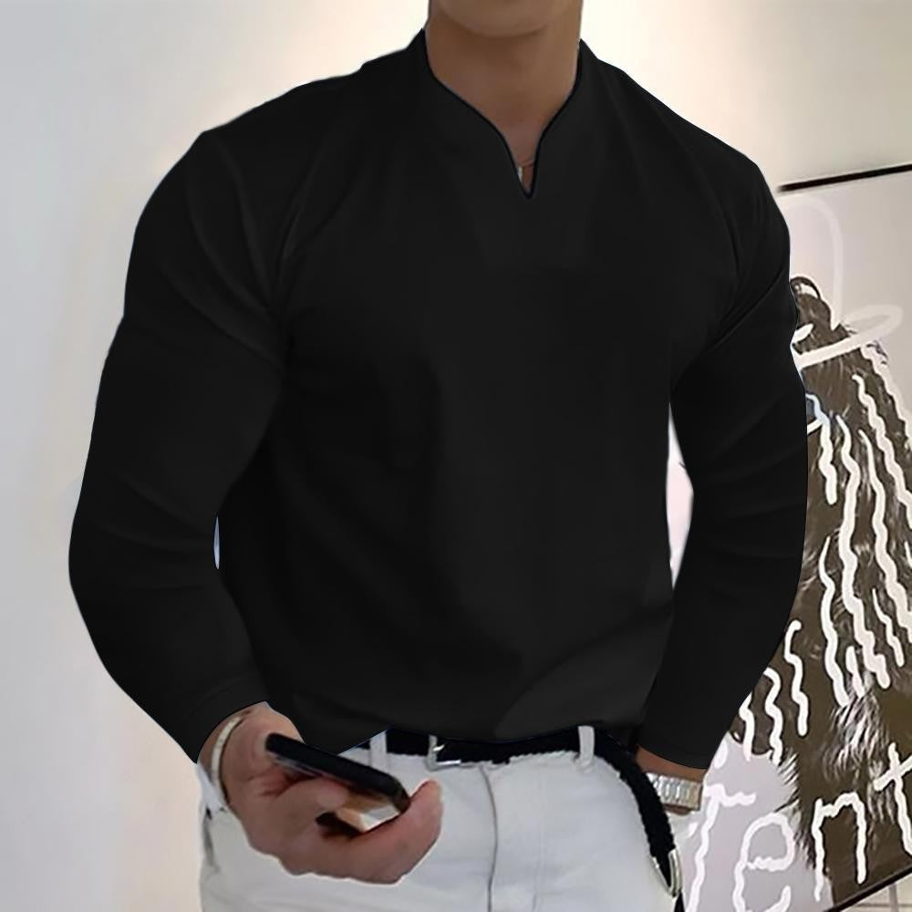 Men's V-neck Breathable Casual Long Sleeve T-shirt