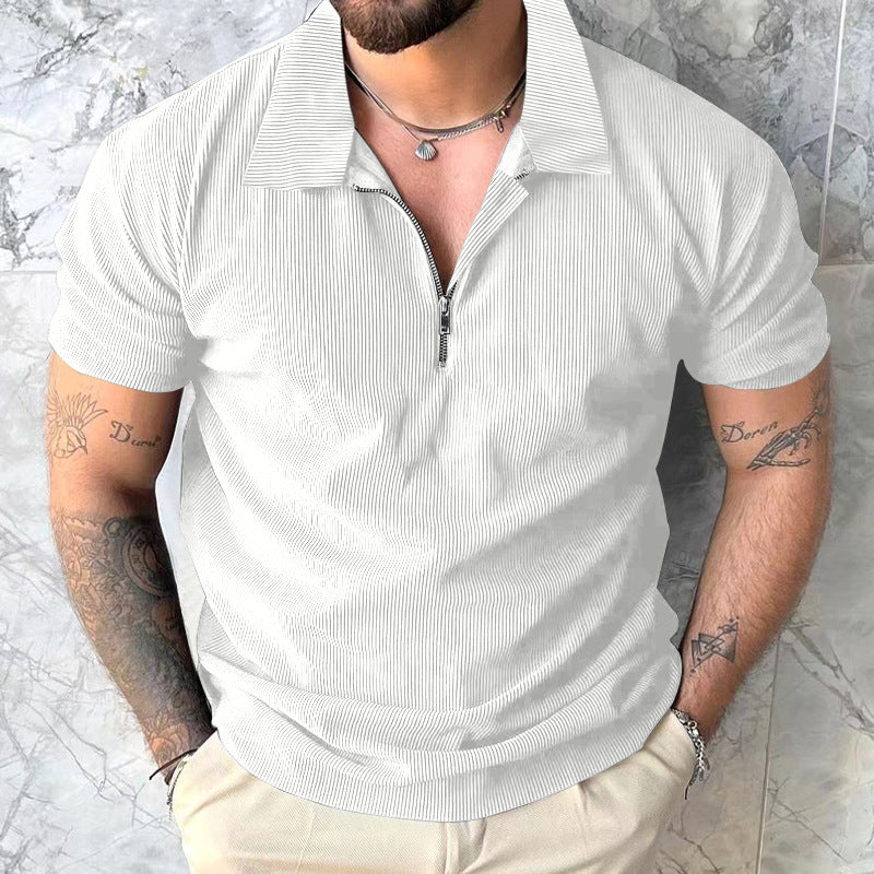 Solid Color Short Sleeve Men's Zipper Polo Shirt