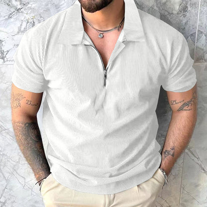 Solid Color Short Sleeve Men's Zipper Polo Shirt